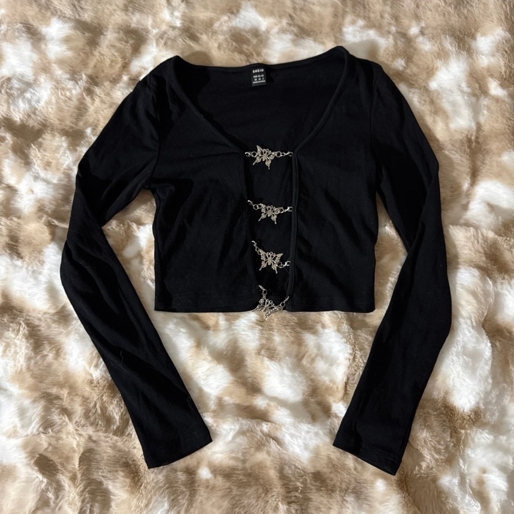 Black Long Sleeve Crop Top